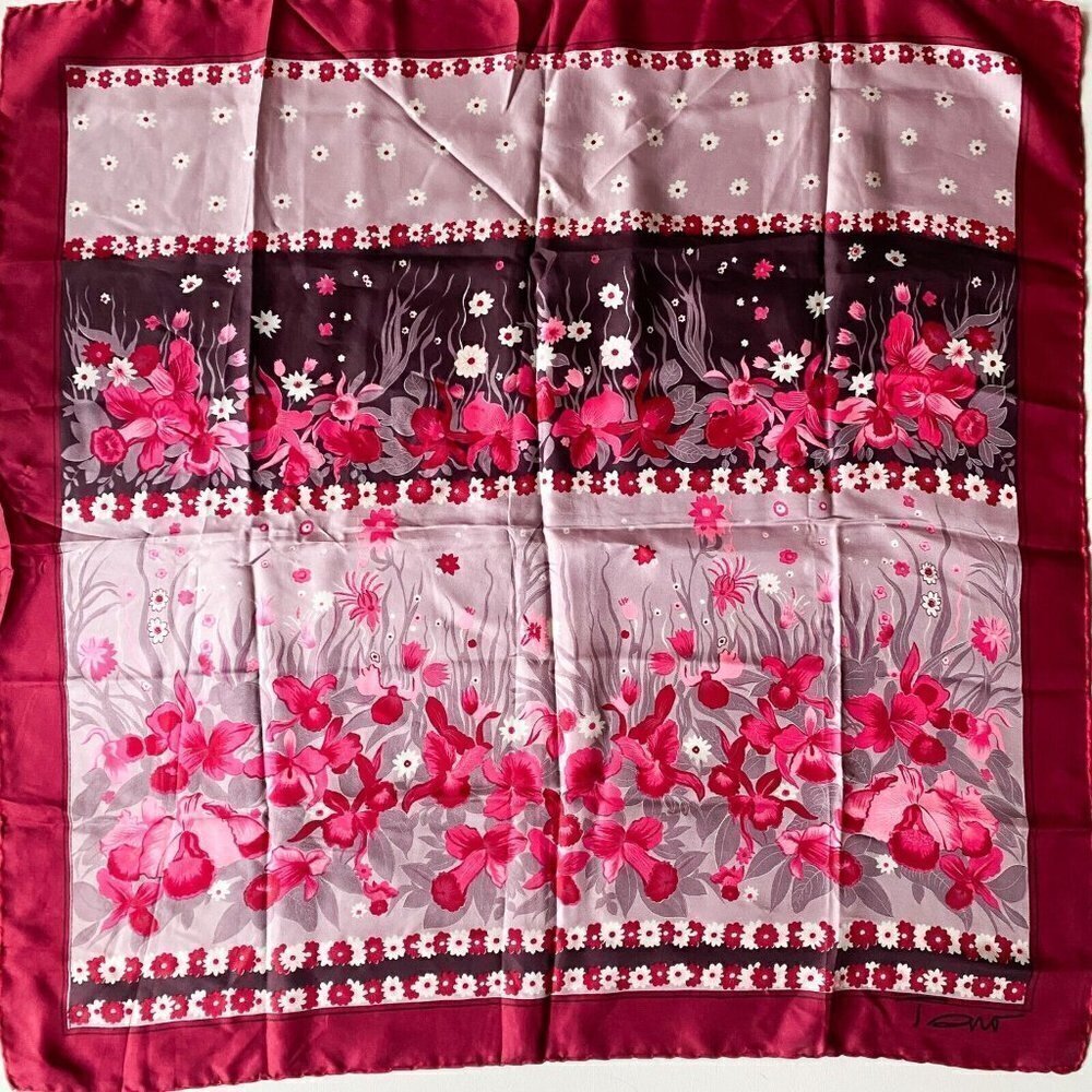 Vintage Toma Pink Floral Colourful Hand Rolled Silk Scarf